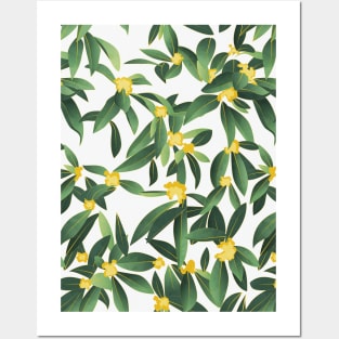 Loquat medlar flower in Autumn // pattern // dark background Posters and Art
